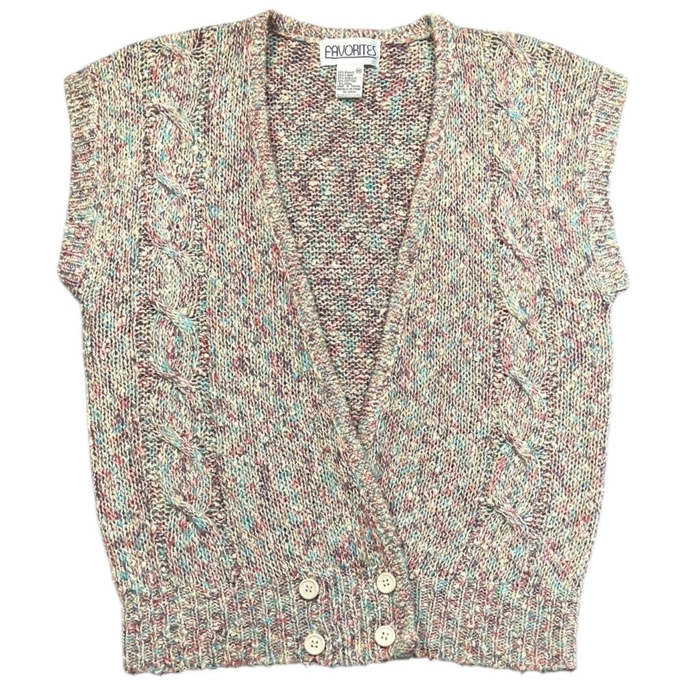 Favorites Vintage Cable Knit Sweater Vest Multicolor Ramie Linen Blend - M